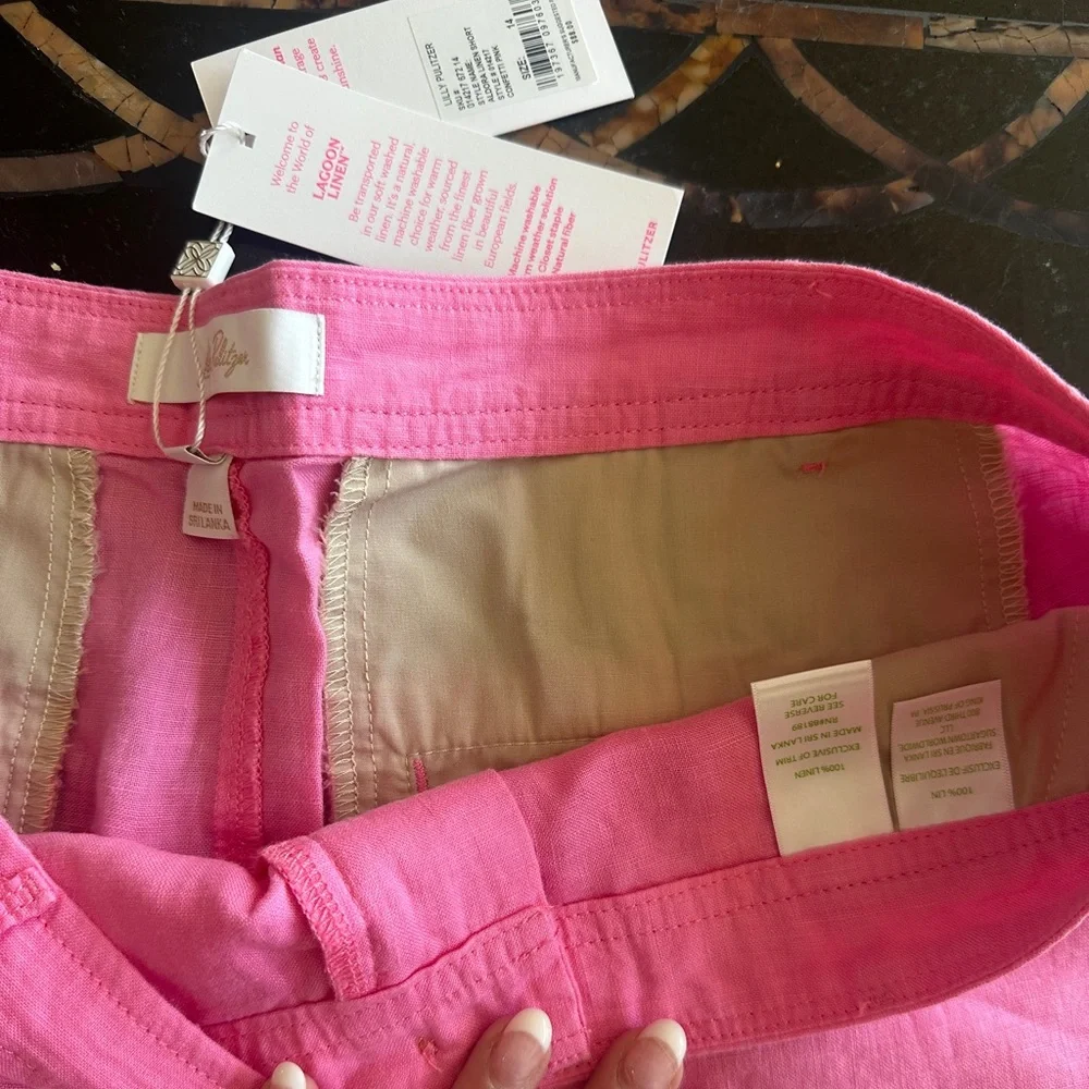 NWT Lilly Pulitzer Aldora Linen Shorts in Confetti Pink,‎ Size 14, 7” Inseam
